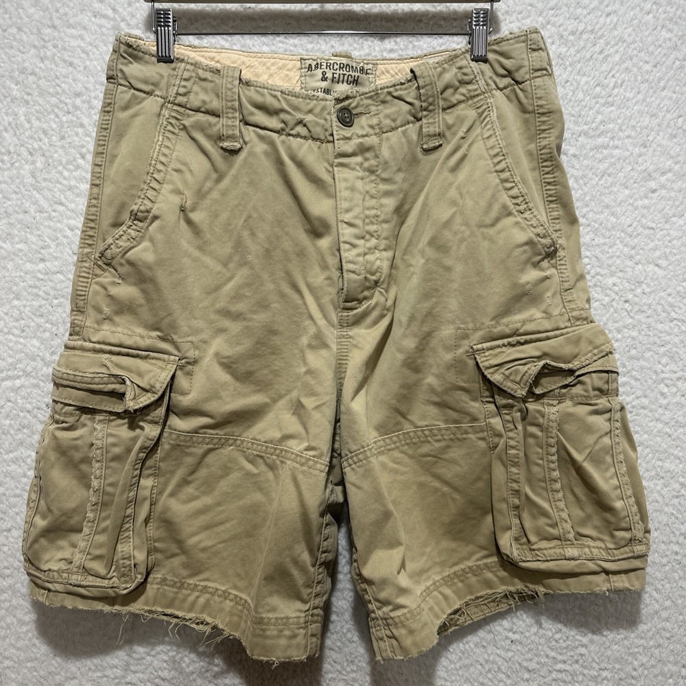 Abercrombie & Fitch Cargo Shorts‎ Sz 34 Khaki/Beige Heavy Adirondacks Frayed Hem